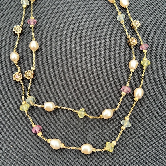 Premier Design Gold-tone Necklace w/ pearls ~ beads ~ flowers - Picture 3 of 5